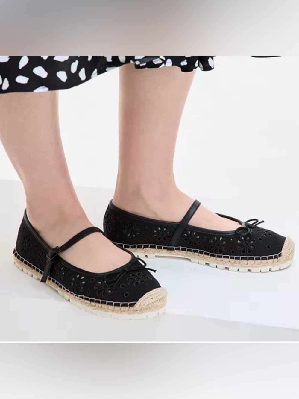 On 34th Women's Black Cassiee Espadrille Flats size 9M Mary Jane style eyelet
